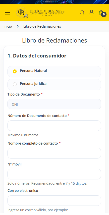 Libro de Reclamaciones móvil de Dreicom Business