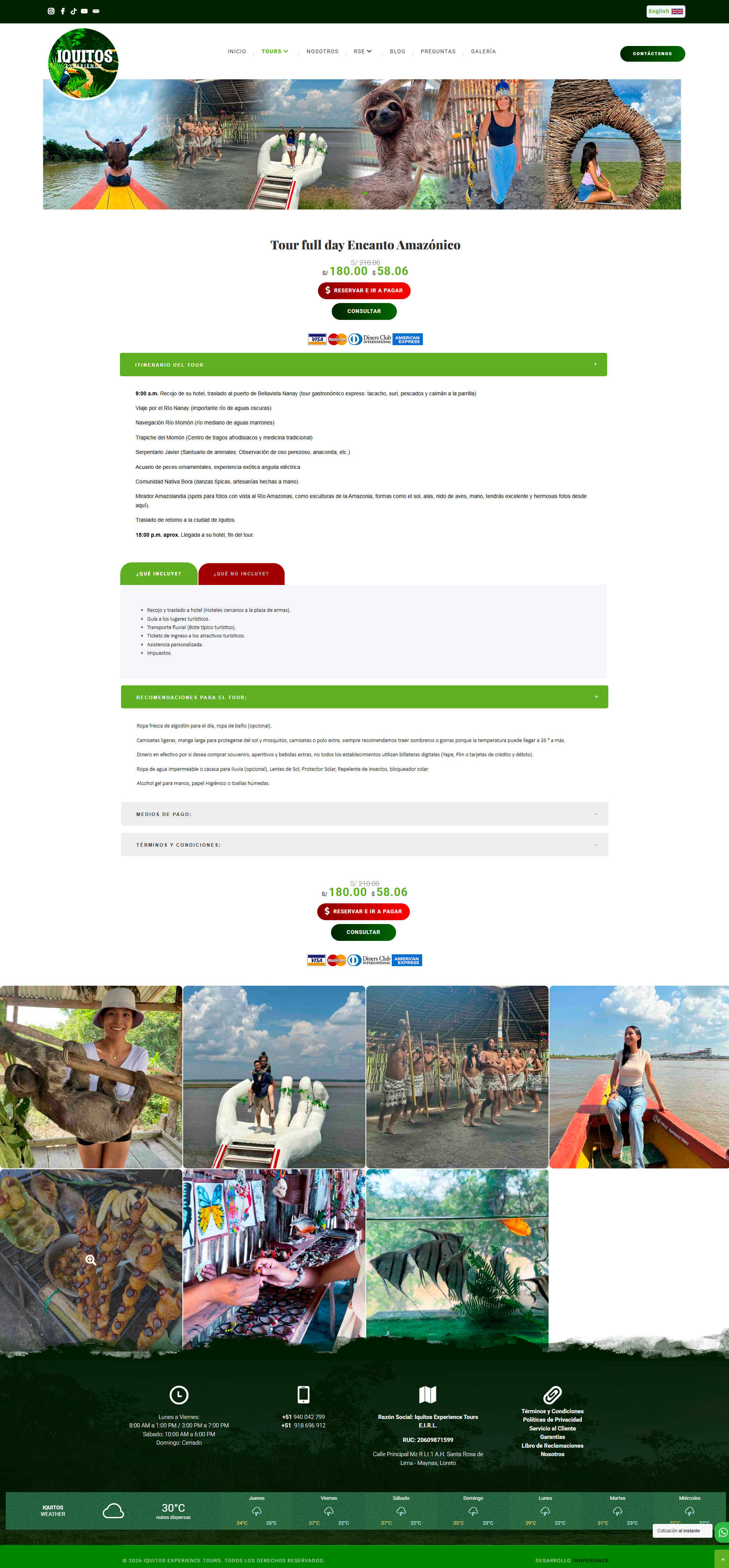 Detalle de tour en Iquitos Experience Tours