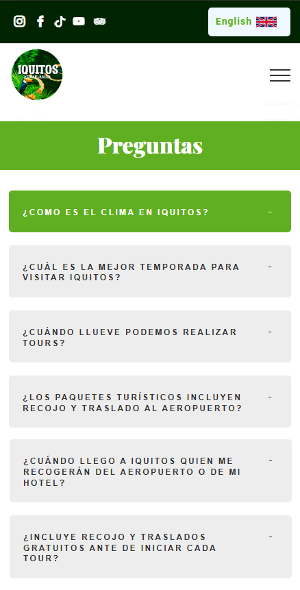 Preguntas móvil de Iquitos Experience Tours