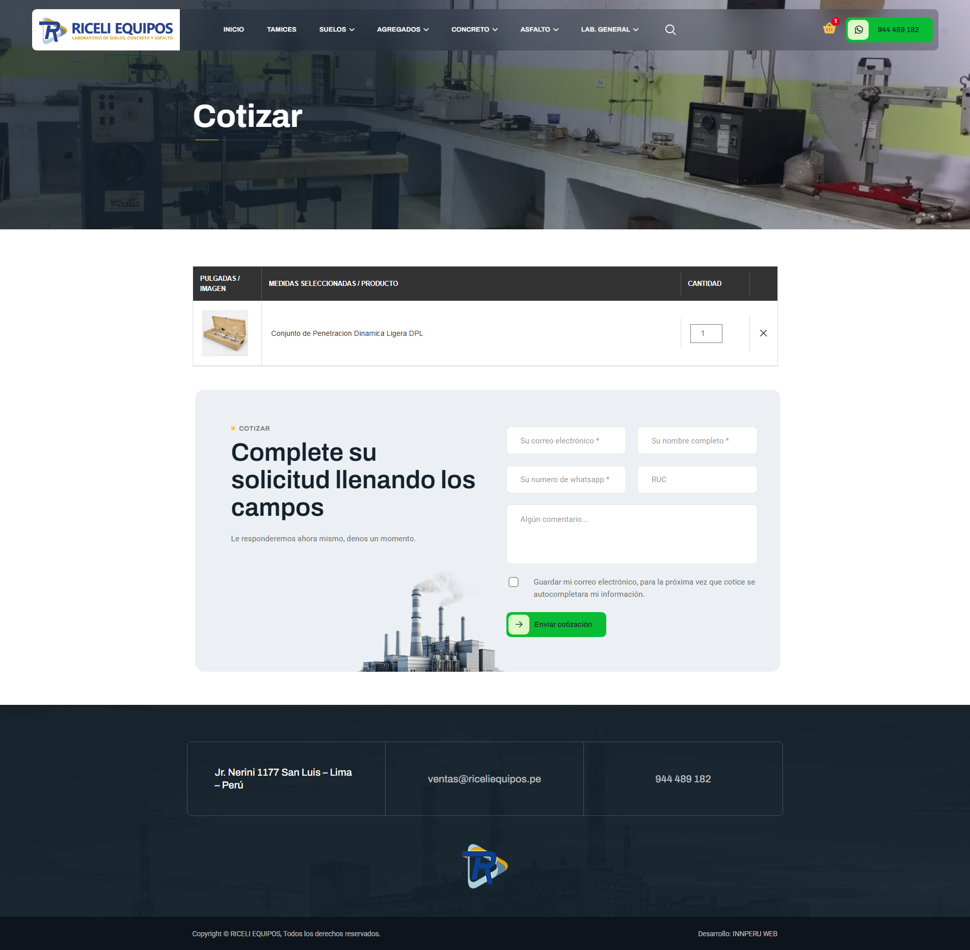 Sistema de solicitud de cotización de Riceli Equipos