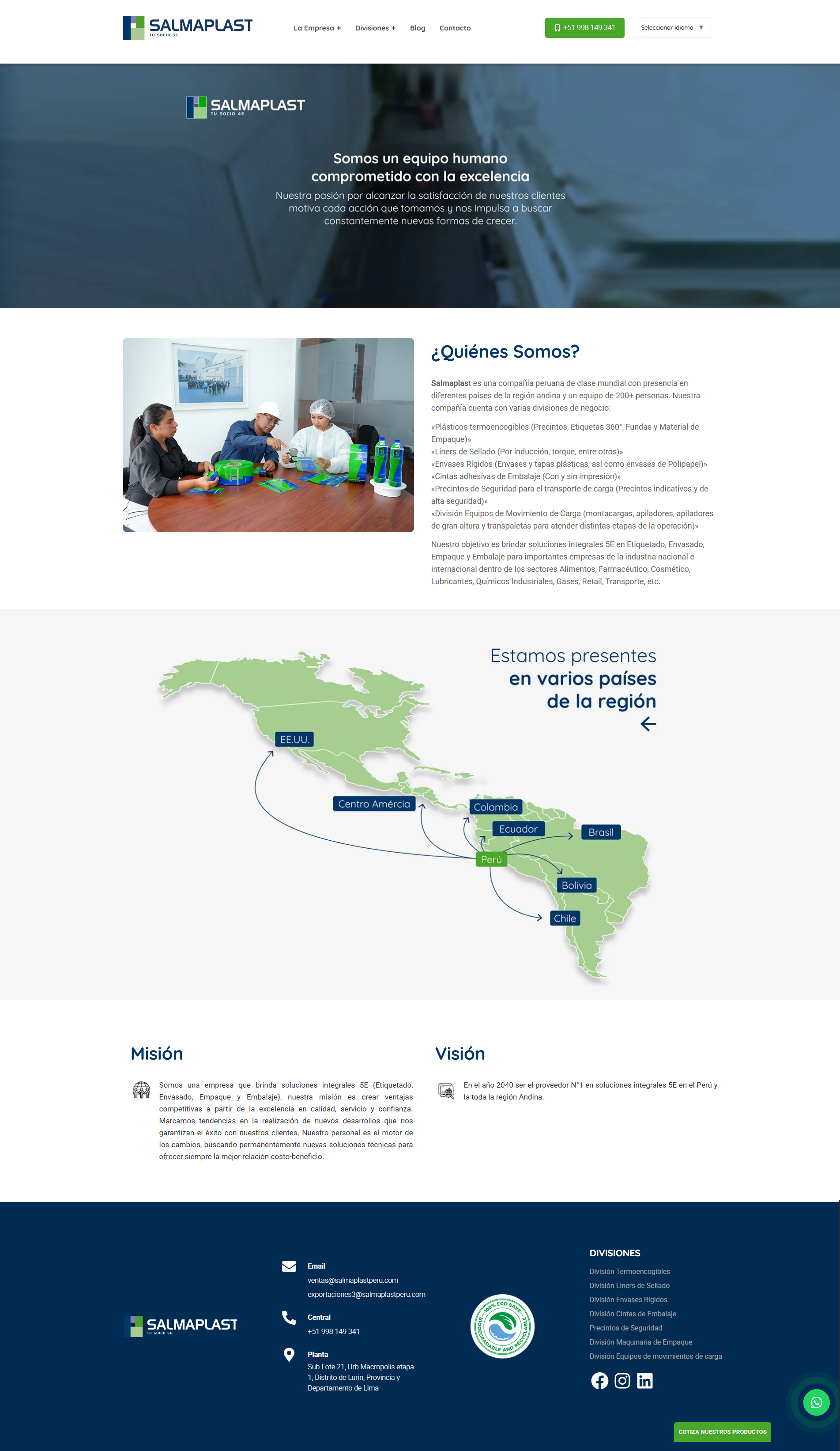 Sección Nosotros de la página web de Salmaplast Perú
