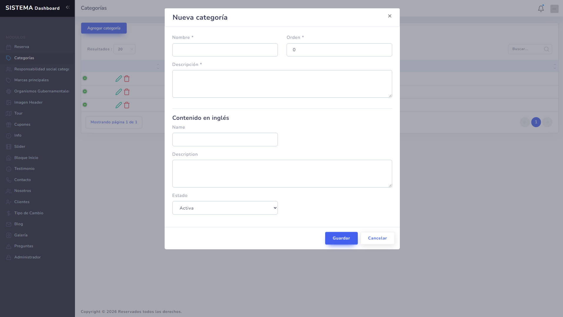Dashboard del sistema de gestión desarrollado a medida