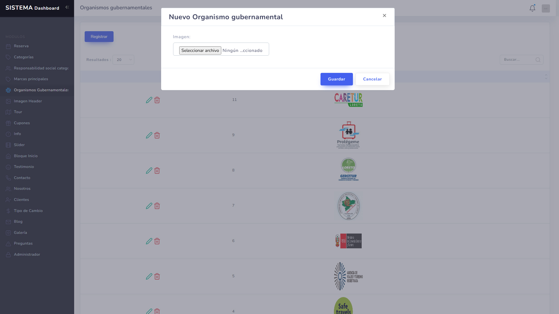 Gestión de imágenes y contenidos del sistema