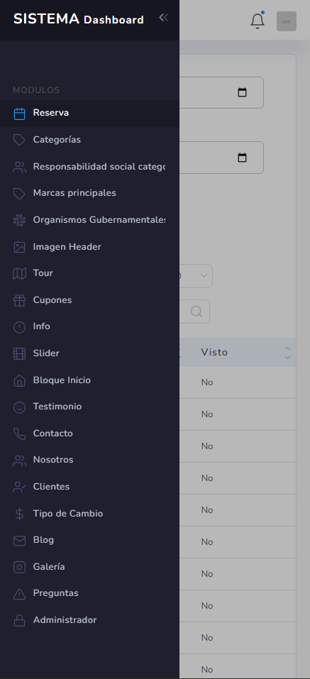 Interfaz responsive del sistema de gestión