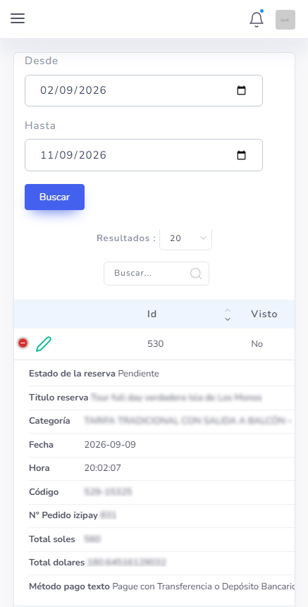 Interfaz responsive del sistema de gestión