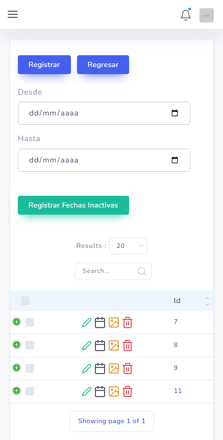 Interfaz responsive del sistema de gestión