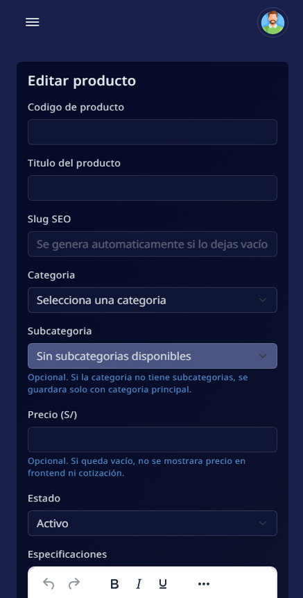 Interfaz responsive del sistema de gestión premium